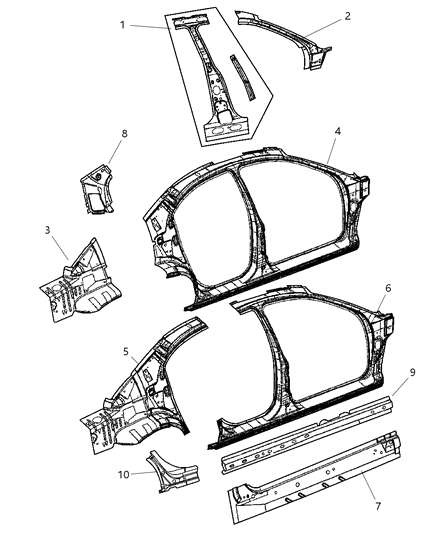 2003 Dodge Stratus Panel-Body Side Aperture Rear Diagram for 5073258AA