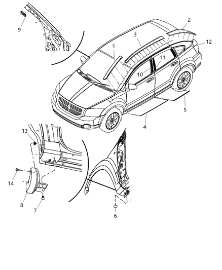 2010 Dodge Caliber Exterior Ornamentation Diagram