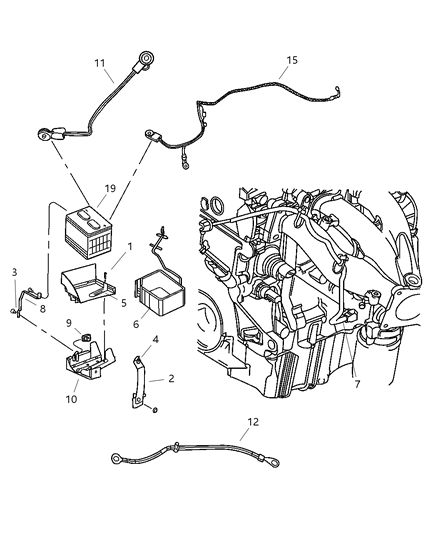 2005 Dodge Stratus Battery Tray & Cables Diagram