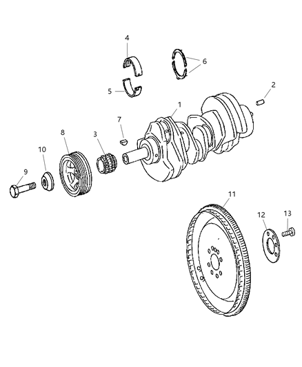 2009 Jeep Grand Cherokee Crankshaft , Crankshaft Bearings , Damper And Flex Plate And Flywheel Diagram 1
