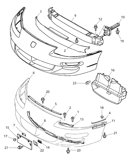 1999 Dodge Avenger Bumper & Support, Front Diagram