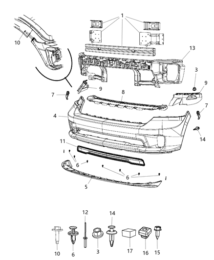 2017 Ram 1500 Fascia, Front Diagram