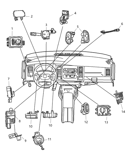 2002 Dodge Durango Switches Instrument Panel - Console Diagram