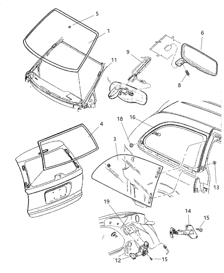 2002 Dodge Grand Caravan Glass - Windshield & Rear Quarters Diagram