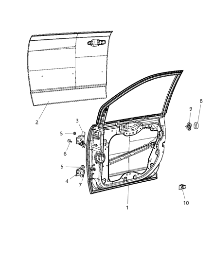 2013 Dodge Grand Caravan Front Door, Shell & Hinges Diagram