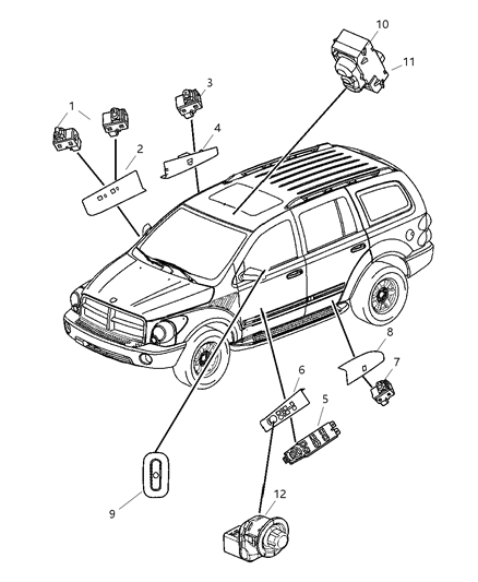 2008 Dodge Durango Switches Doors Decklid & Liftgate Diagram