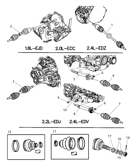 2003 Chrysler PT Cruiser Axle Half Shaft Diagram for 5085060AA