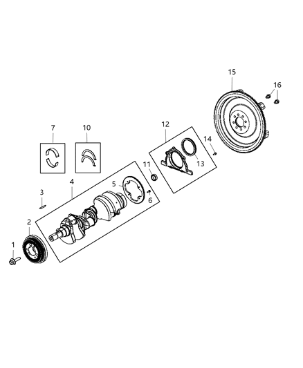 2012 Dodge Challenger Crankshaft , Crankshaft Bearings , Damper And Flywheel Diagram 2