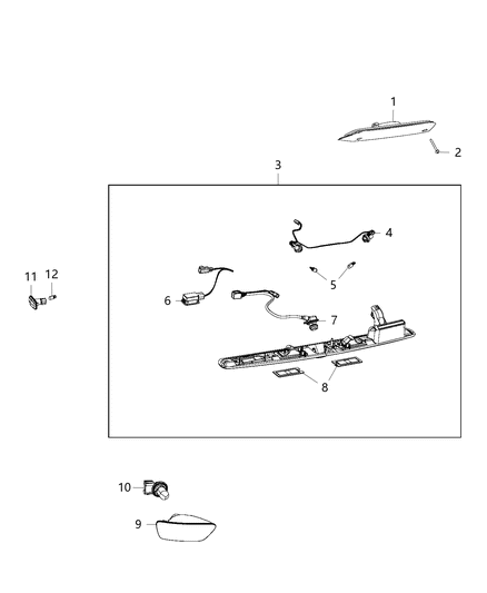 2016 Dodge Journey Lamps, Rear Chmsl, License, Fog, And Side Diagram