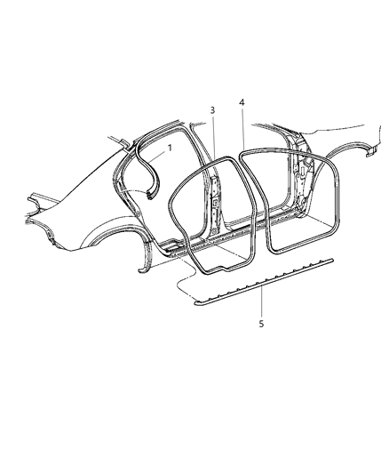 1998 Dodge Intrepid Weatherstrips Front & Rear Door Diagram