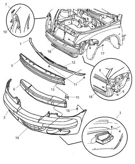 2005 Chrysler PT Cruiser Fascia, Front Diagram