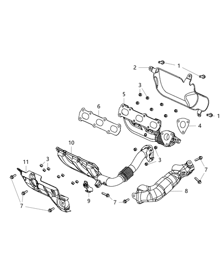 2015 Jeep Grand Cherokee Exhaust Manifolds & Heat Shields Diagram 1