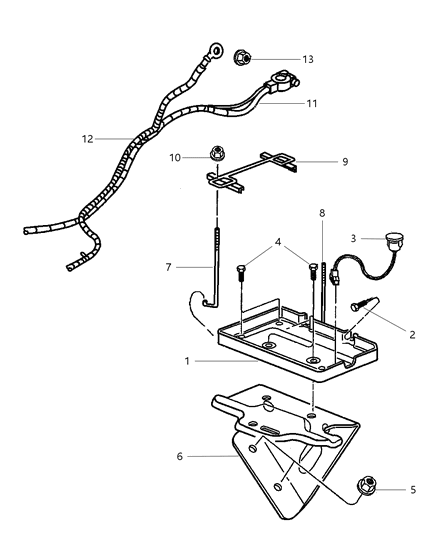 2001 Dodge Ram Wagon Battery Tray & Cables Diagram