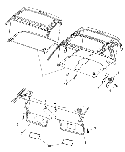 2004 Dodge Dakota Headliner Diagram for 5JX00BD1AA