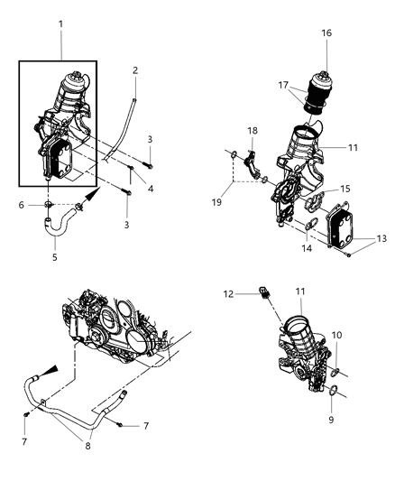 2007 Dodge Nitro Engine Oil Cooler And Filter & Coolant Tubes Diagram 1