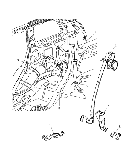 2007 Jeep Grand Cherokee Rear Center Shoulder Seat Belt Diagram for 5JB571D5AC