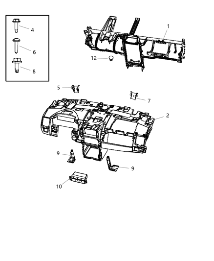 2012 Chrysler Town & Country Instrument Panel Structure Diagram