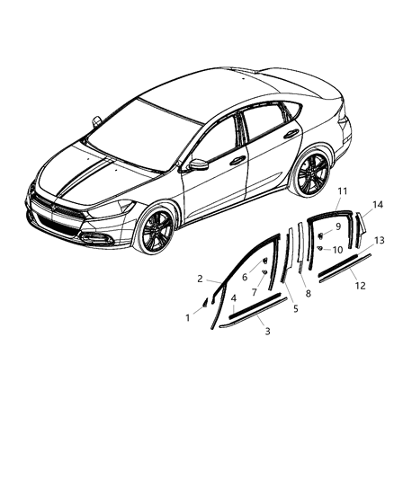 2016 Dodge Dart WEATHERSTRIP-Rear Door Flush Glass Diagram for 68082823AG