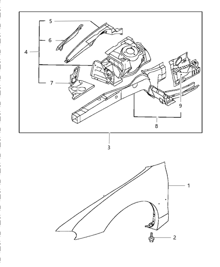 1999 Chrysler Sebring Coupe Front Fender & Fender Shield Diagram