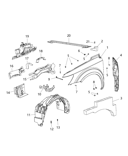 2013 Dodge Journey Front Fender And Related Parts Diagram
