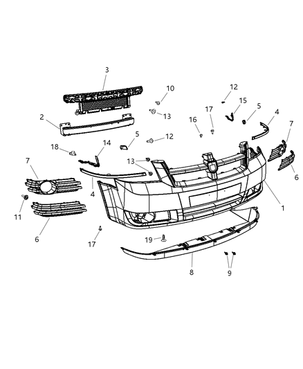 2010 Dodge Grand Caravan Front Bumper Cover Diagram for 1AG01TZZAB