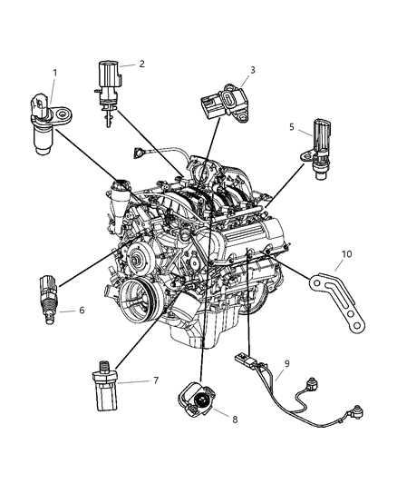 2006 Dodge Durango Sensors - Engine Diagram 1