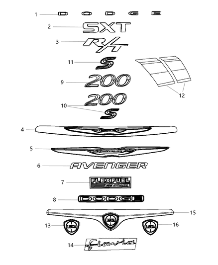 2012 Dodge Avenger Nameplates - Emblems, Medallions & Decals Diagram