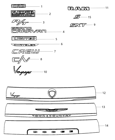 2015 Dodge Grand Caravan Nameplates - Emblem & Medallions Diagram