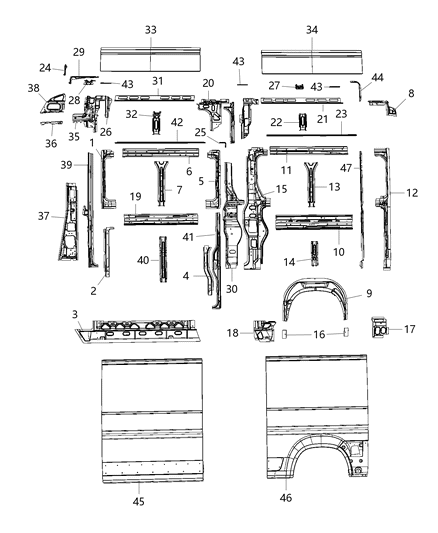 2019 Ram ProMaster 2500 Panels Body Side Diagram 2