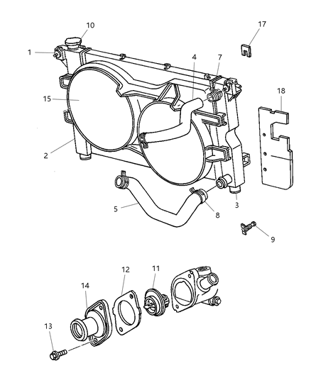 2000 Chrysler Town & Country Radiator & Related Parts Diagram 1