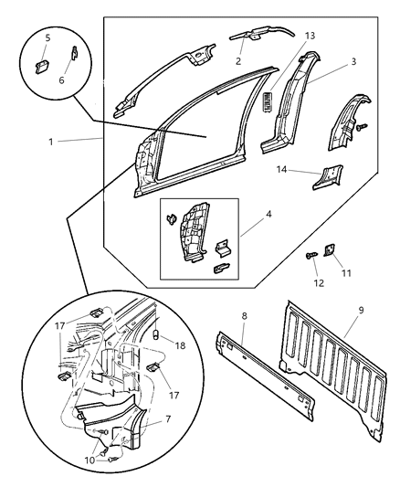 2003 Dodge Dakota Panel-Quarter Inner Diagram for 55255914AC