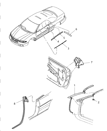 1998 Chrysler Sebring Convertible Door, Front Weatherstrips & Seal Diagram