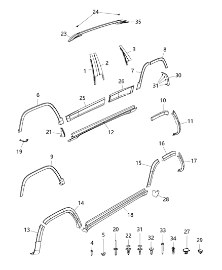 2019 Jeep Cherokee Molding-Front Door Diagram for 5ZQ33TZZAD