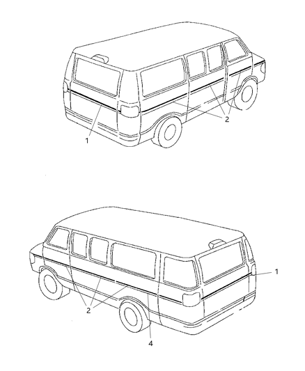 1997 Dodge Ram Wagon Tape Stripes Diagram