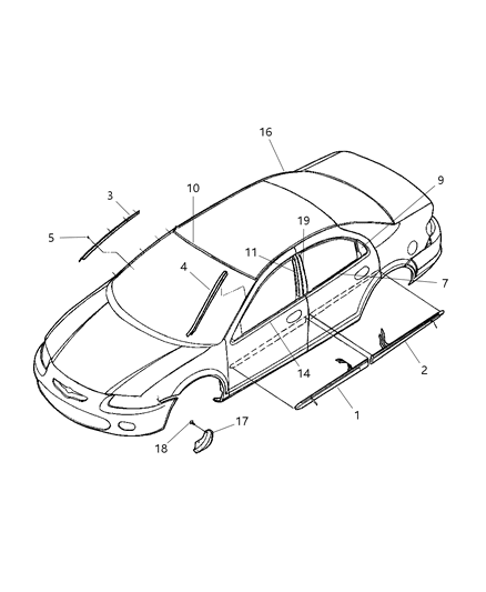 2004 Chrysler Sebring Molding-Front Door Diagram for WU38YBWAB