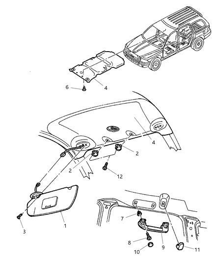 2000 Dodge Durango Headliner & Visor Diagram