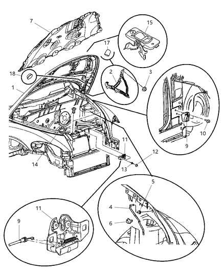 2003 Chrysler PT Cruiser Hood & Hood Release Diagram