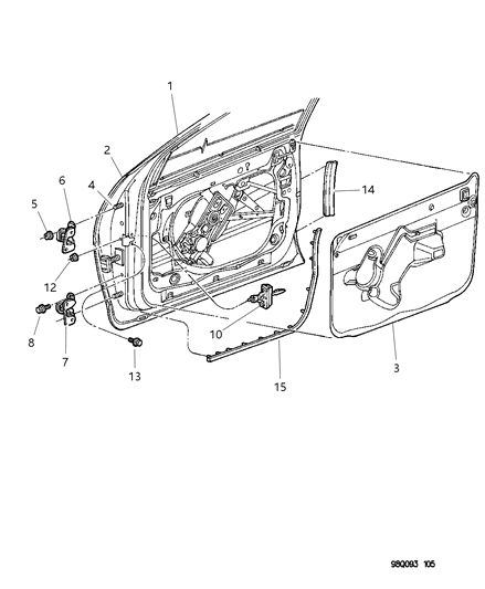 1998 Chrysler Concorde Door, Front Shell & Hinges Diagram