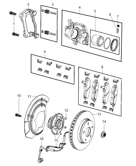 2011 Jeep Liberty Front Hub And Bearing Diagram for 52109947AF