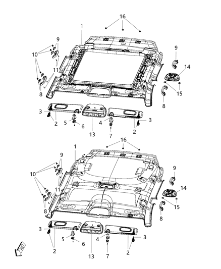 2018 Jeep Cherokee Headliners & Visors Diagram