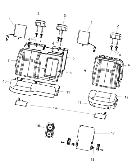 2017 Ram 5500 Crew Cab Rear Seat - Split Seat Diagram