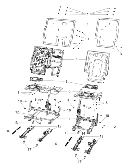 2012 Dodge Journey Second Row - Adjusters, Risers And Frames Diagram