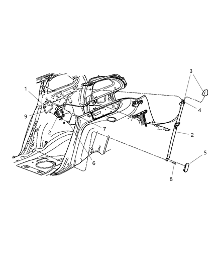 2005 Chrysler Pacifica Rear Seat Belt Diagram for XV771L2AB