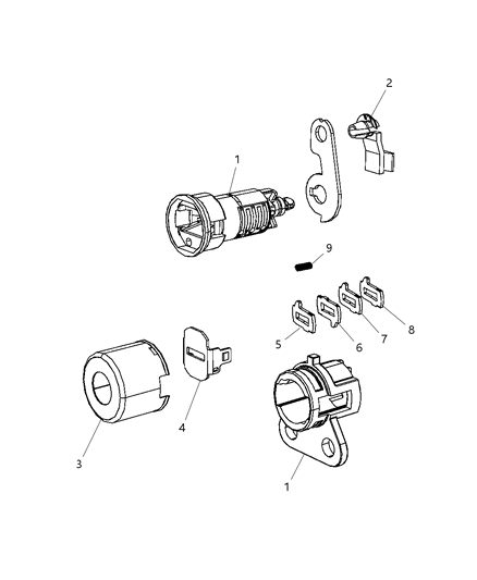2019 Dodge Journey Front Door Lock Cylinders & Related Parts Diagram