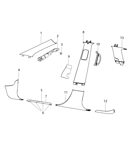 2018 Jeep Grand Cherokee Panel-B Pillar Lower Trim Diagram for 1GG59LU5AB