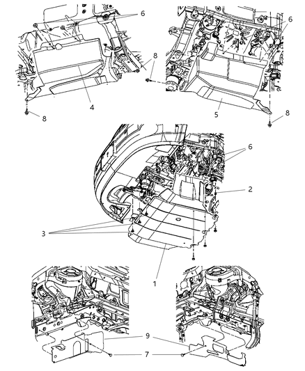 2009 Dodge Caliber Underbody Shields & Skid Plates Diagram