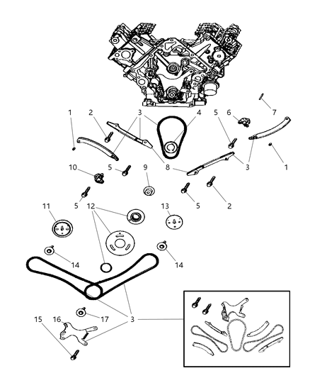 2007 Jeep Commander Timing Chain Timing Cover And Related Parts Diagram 3