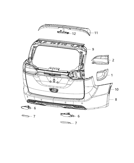 2017 Chrysler Pacifica Lighting, Rear Tail Lamps & Rear Diagram