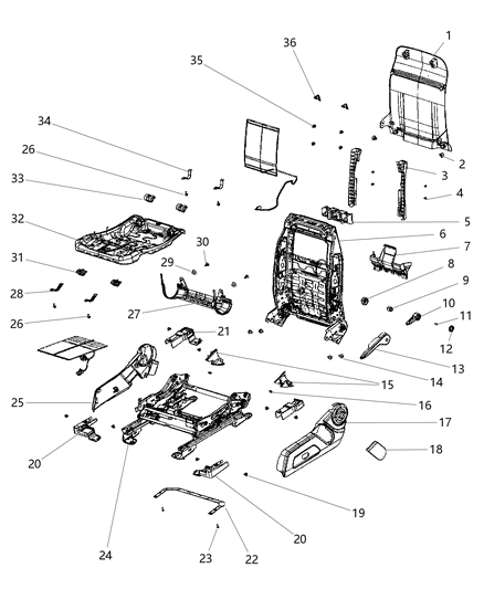 2011 Jeep Compass Adjusters, Recliners & Shields - Driver Seat - Power Diagram