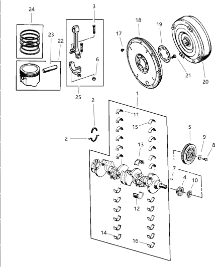 2001 Jeep Grand Cherokee Crankshaft , Piston & Torque Converter Diagram 1